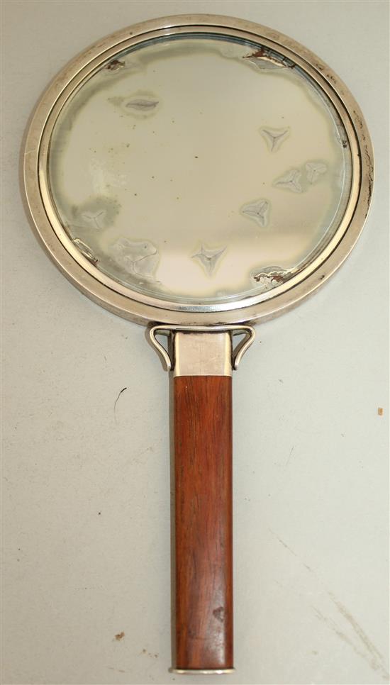 A Georg Jensen rosewood and silver mounted hand mirror, 9.5in.